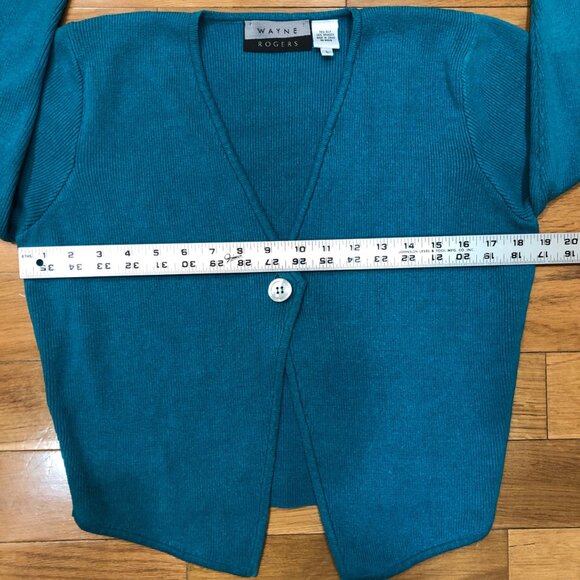 Wayne Rogers Silk Blend V-Neck 3/4 Sleeve Turquoise Knit Sweater Size L - Picture 3 of 4